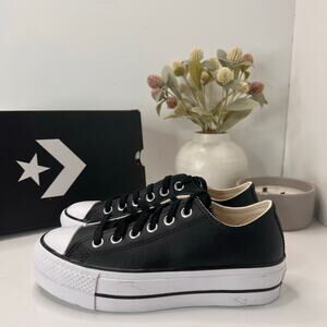 Converse Chuck Taylor All Star Lift Clean Leather Platform Shoe Black Women 5.5